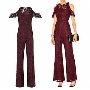 Alexis Philippe Lace Cold Shoulder Jumpsuit,  burgundy/ black,‎ Size S